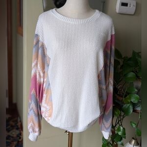 White Birch Women's Size Small White Body Southwest Bat Wing Sweater